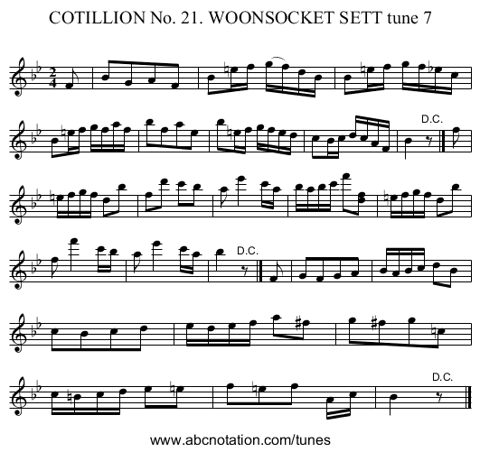 COTILLION No. 21. WOONSOCKET SETT tune 7 - staff notation