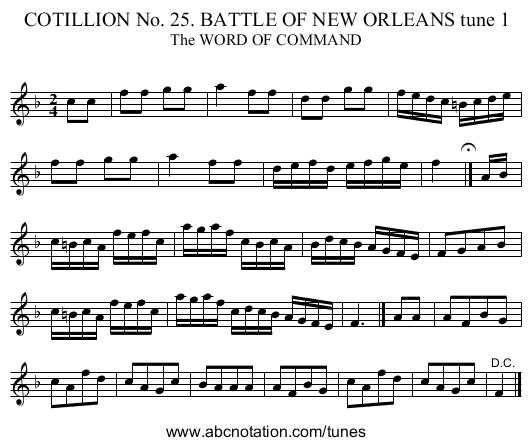 COTILLION No. 25. BATTLE OF NEW ORLEANS tune 1 - staff notation