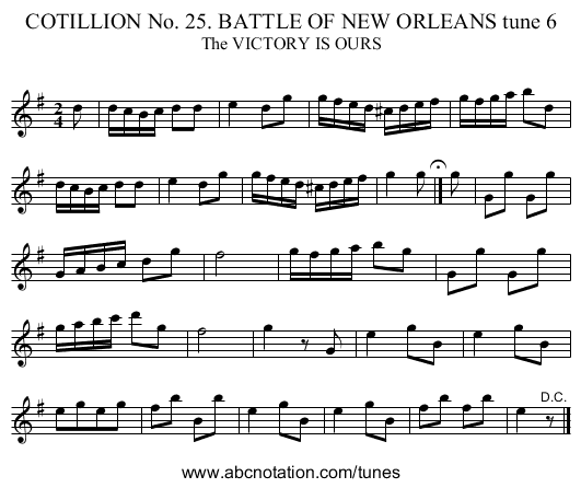 COTILLION No. 25. BATTLE OF NEW ORLEANS tune 6 - staff notation