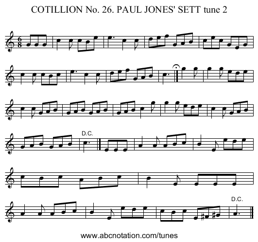 COTILLION No. 26. PAUL JONES' SETT tune 2 - staff notation