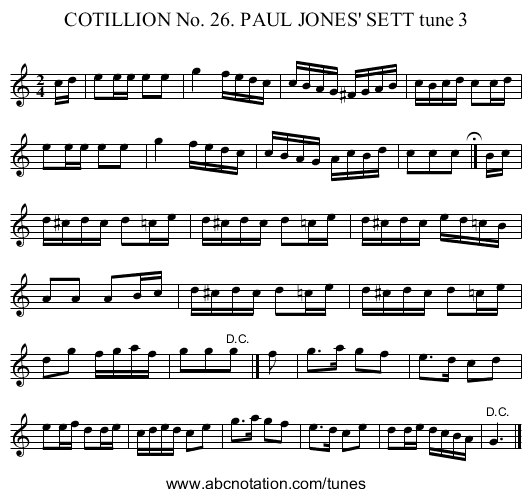 COTILLION No. 26. PAUL JONES' SETT tune 3 - staff notation