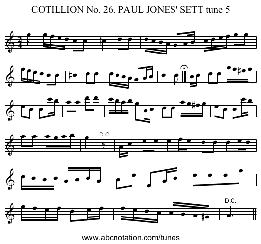 COTILLION No. 26. PAUL JONES' SETT tune 5 - staff notation