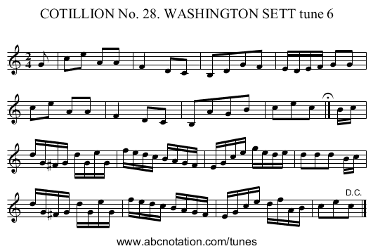 COTILLION No. 28. WASHINGTON SETT tune 6 - staff notation