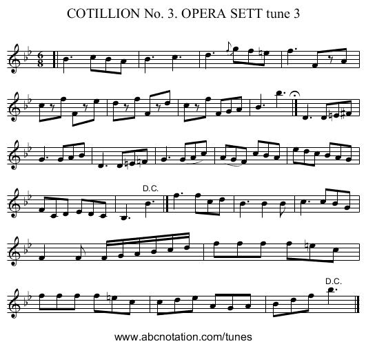 COTILLION No. 3. OPERA SETT tune 3 - staff notation