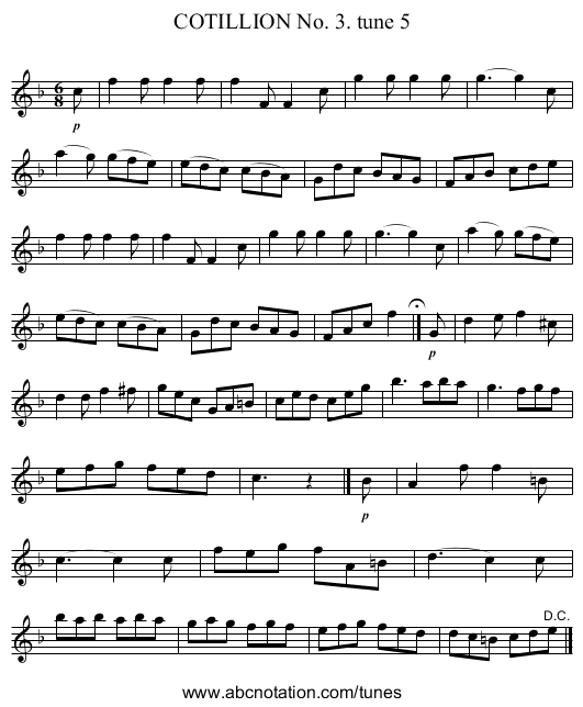 COTILLION No. 3. tune 5 - staff notation