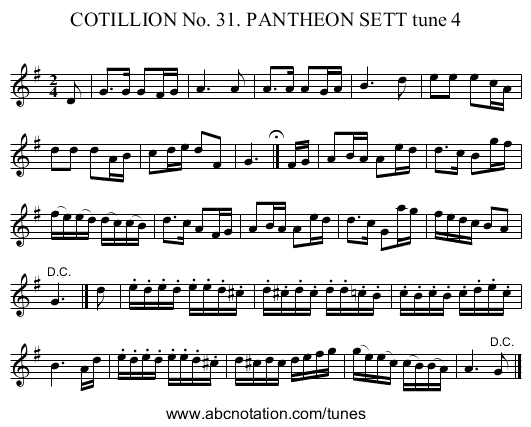 COTILLION No. 31. PANTHEON SETT tune 4 - staff notation