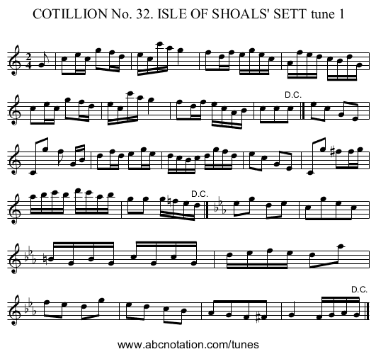 COTILLION No. 32. ISLE OF SHOALS' SETT tune 1 - staff notation