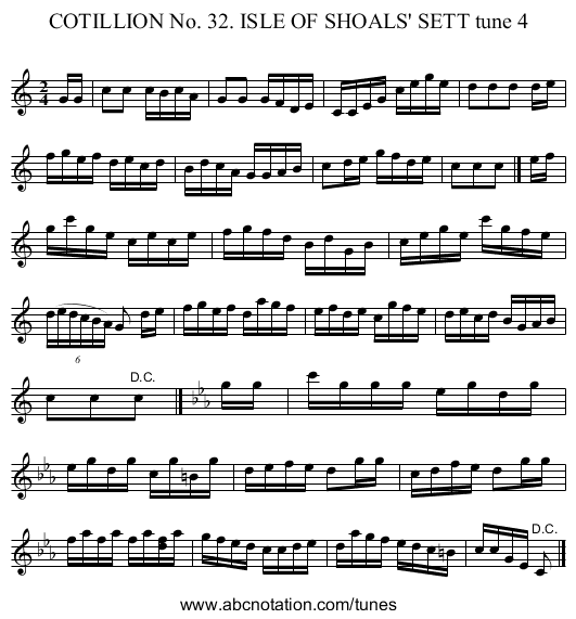 COTILLION No. 32. ISLE OF SHOALS' SETT tune 4 - staff notation