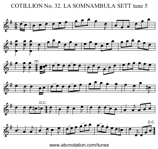 COTILLION No. 32. LA SOMNAMBULA SETT tune 5 - staff notation