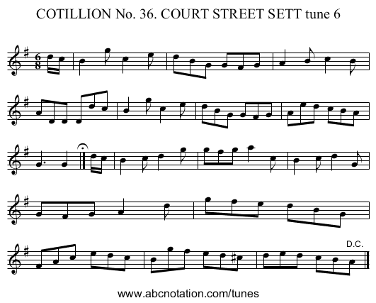 COTILLION No. 36. COURT STREET SETT tune 6 - staff notation