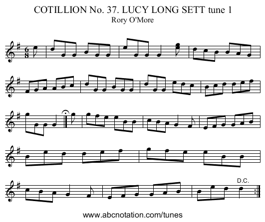 COTILLION No. 37. LUCY LONG SETT tune 1 - staff notation