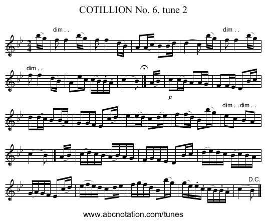 COTILLION No. 6. tune 2 - staff notation