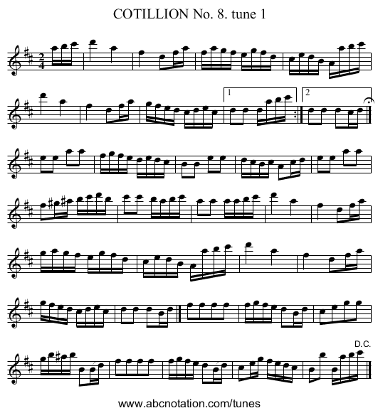 COTILLION No. 8. tune 1 - staff notation