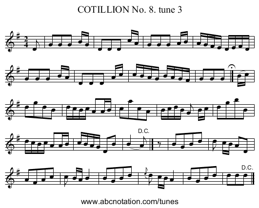 COTILLION No. 8. tune 3 - staff notation