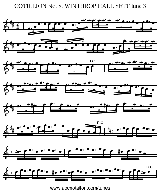 COTILLION No. 8. WINTHROP HALL SETT tune 3 - staff notation