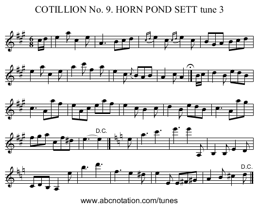 COTILLION No. 9. HORN POND SETT tune 3 - staff notation