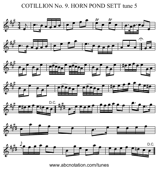 COTILLION No. 9. HORN POND SETT tune 5 - staff notation