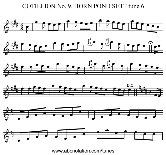COTILLION No. 9. HORN POND SETT tune 6 - staff notation