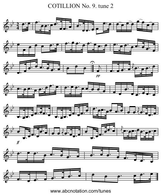 COTILLION No. 9. tune 2 - staff notation