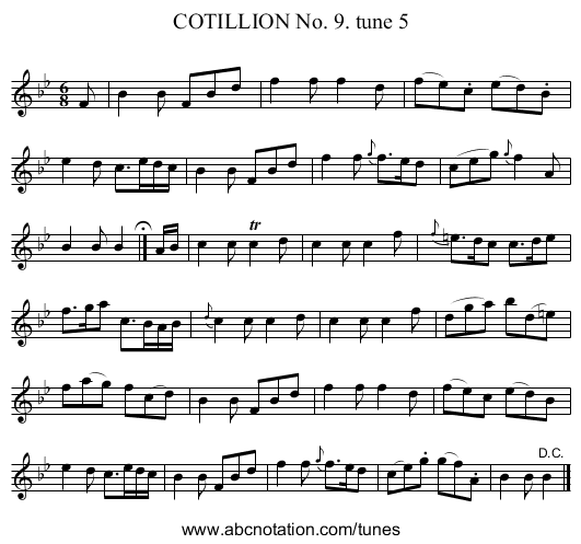COTILLION No. 9. tune 5 - staff notation