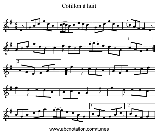 Cotillon à huit - staff notation