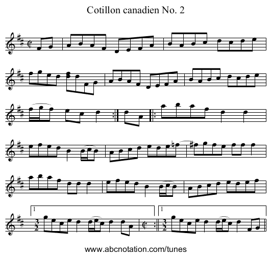 Cotillon canadien No. 2 - staff notation