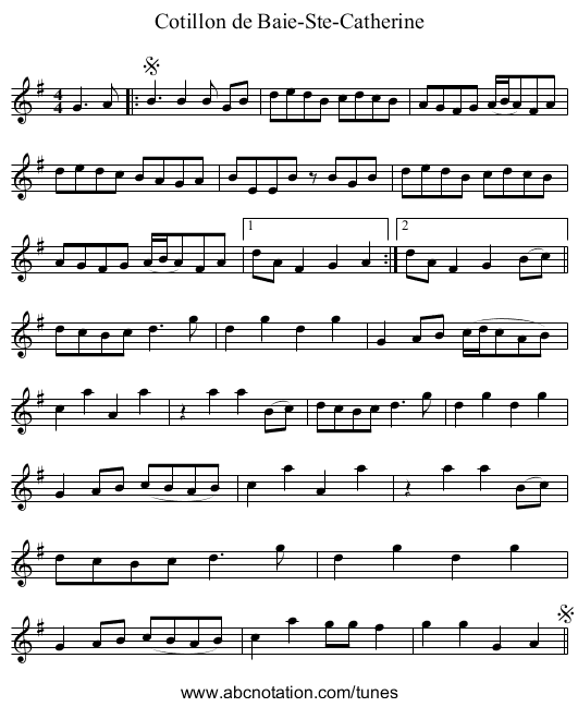 Cotillon de Baie-Ste-Catherine - staff notation