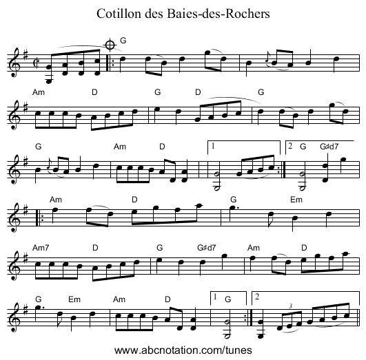 Cotillon des Baies-des-Rochers - staff notation