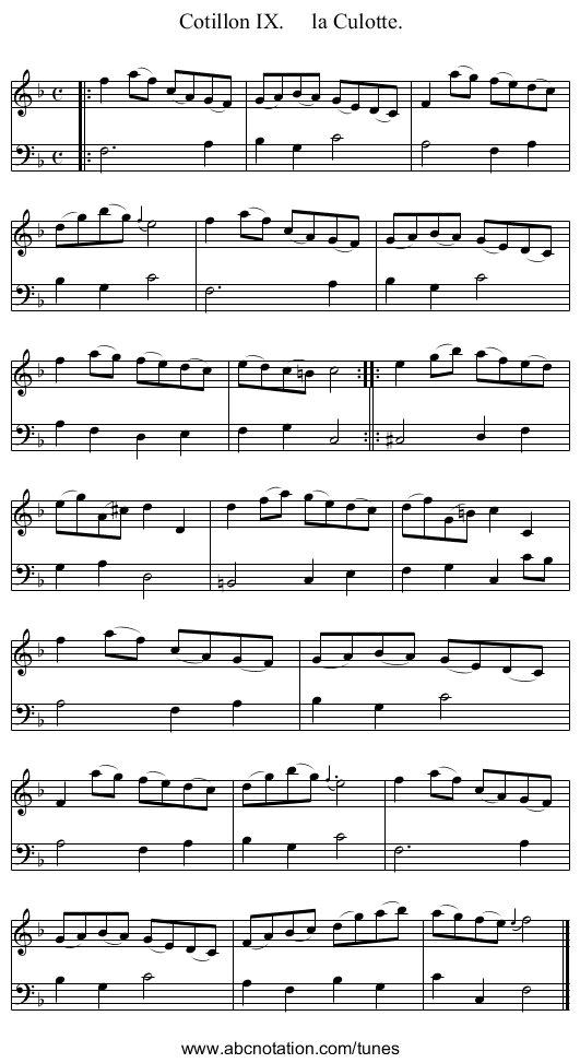 Cotillon IX.     la Culotte. - staff notation