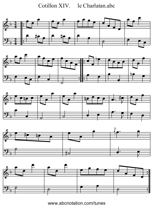 Cotillon XIV. le Charlatan.abc - staff notation