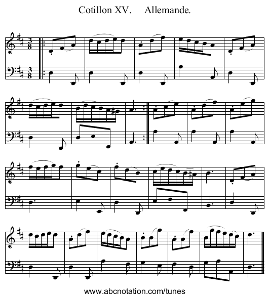 Cotillon XV.     Allemande. - staff notation