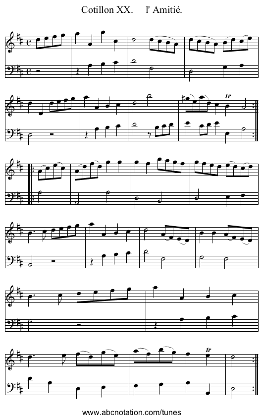 Cotillon XX.     l' Amiti&eacute;. - staff notation