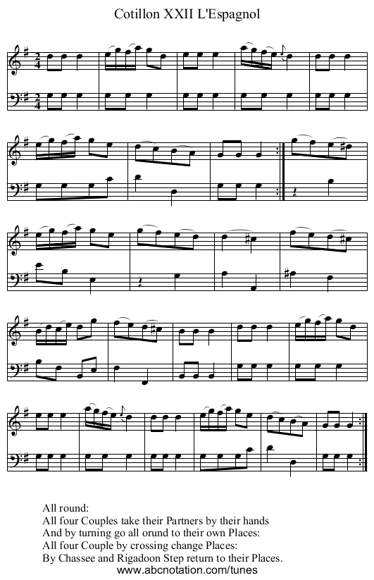 Cotillon XXII L'Espagnol - staff notation
