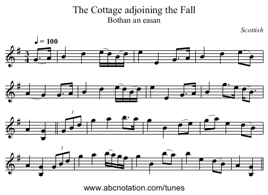 Cottage adjoining the Fall, The - staff notation