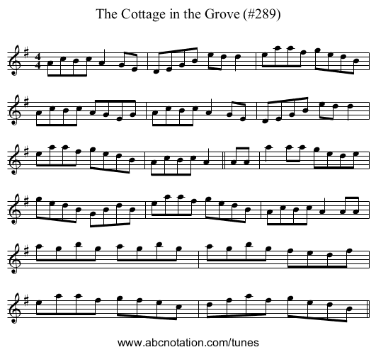 Cottage in the Grove (#289), The - staff notation