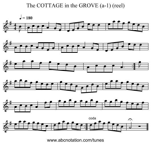 COTTAGE in the GROVE (a-1) (reel), The - staff notation