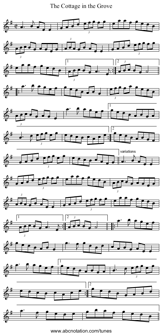 Cottage in the Grove, The - staff notation