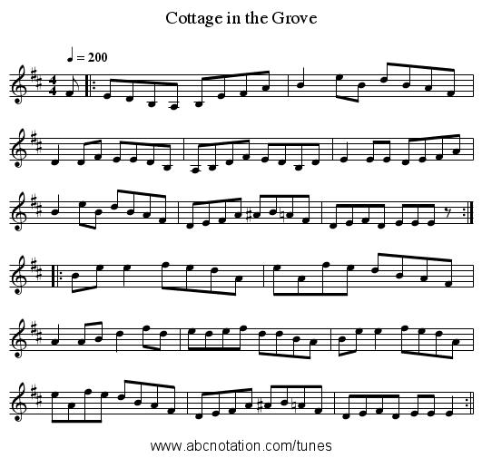 Cottage in the Grove - staff notation