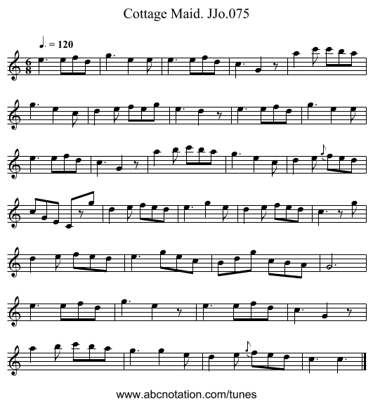 Cottage Maid. JJo.075 - staff notation
