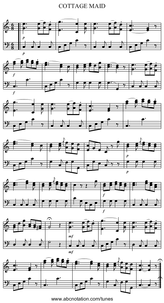 COTTAGE MAID - staff notation
