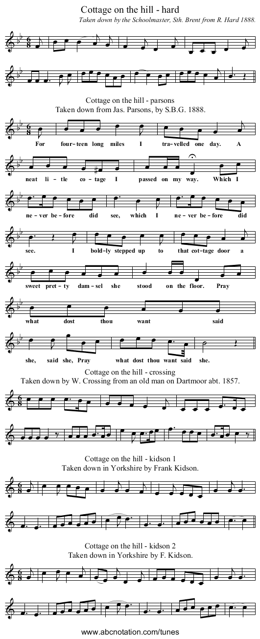 Cottage on the hill - hard - staff notation