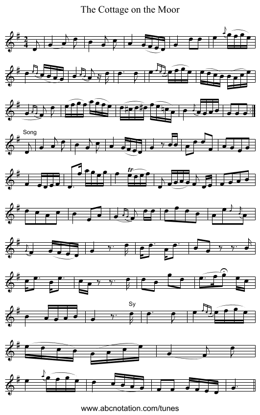 Cottage on the Moor, The - staff notation