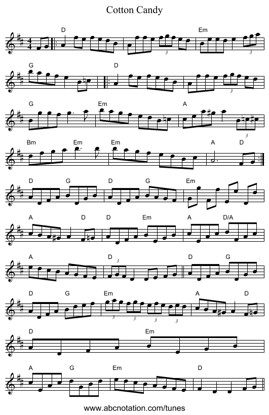 Cotton Candy - staff notation