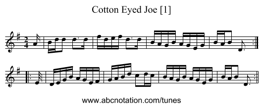 Cotton Eyed Joe [1] - staff notation
