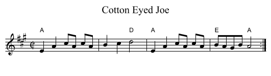 Cotton Eyed Joe - staff notation