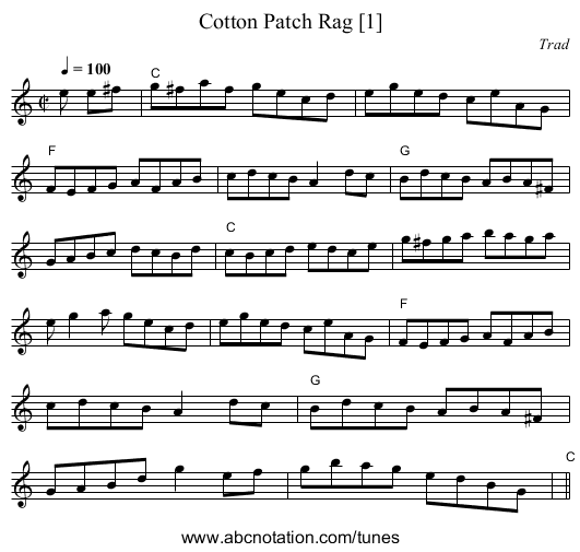 Cotton Patch Rag [1] - staff notation