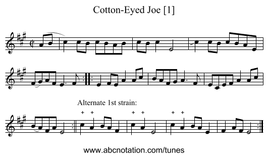 Cotton-Eyed Joe [1] - staff notation
