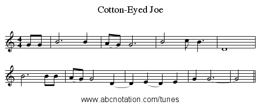 Cotton-Eyed Joe - staff notation