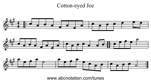 Cotton-eyed Joe - staff notation