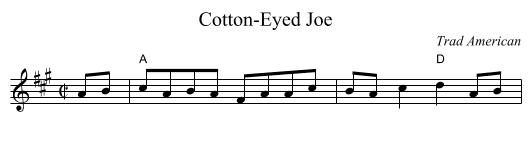Cotton-Eyed Joe - staff notation